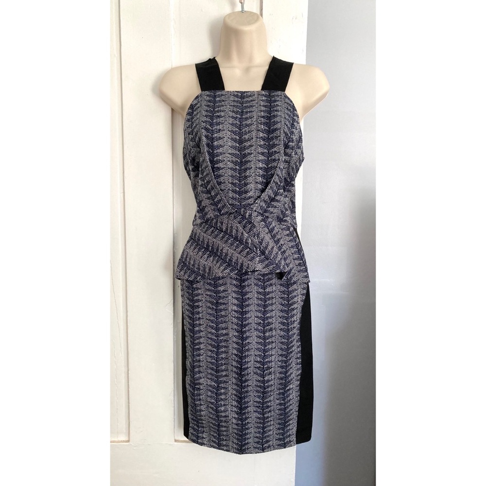 RACHEL Roy Ruffle Waist Sheath Dress Peplum Woven Chevron Pattern size 8